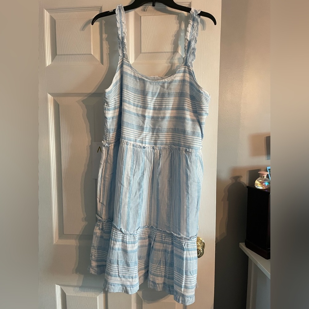 Blue and white striped linen dress